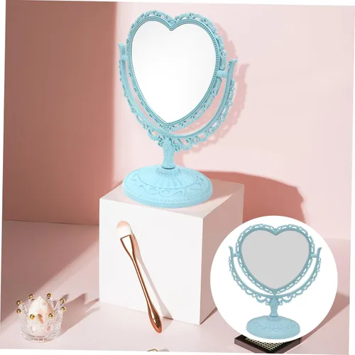 Miniatura 6 de Lurrose - Espejo estético de tocador con forma de corazón, espejo de maquillaje de doble cara con espejo de mesa de 360 grados con soporte