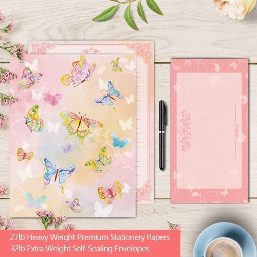 Miniatura 2 de Anzon Mories Juego de papelería de 72 piezas (48 hojas de papel y 24 sobres) de 8.5 x 11 pulgadas, letras gruesas de acuarela rosa para niñas, papel