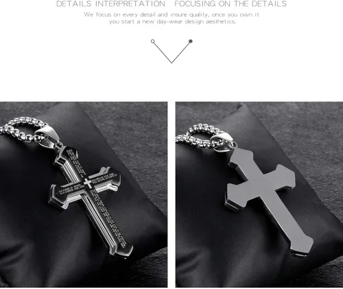 Miniatura 4 de OLEVS Collar con colgante de cruz para hombre, collar grande con colgante de cruz de acero inoxidable para hombres y mujeres