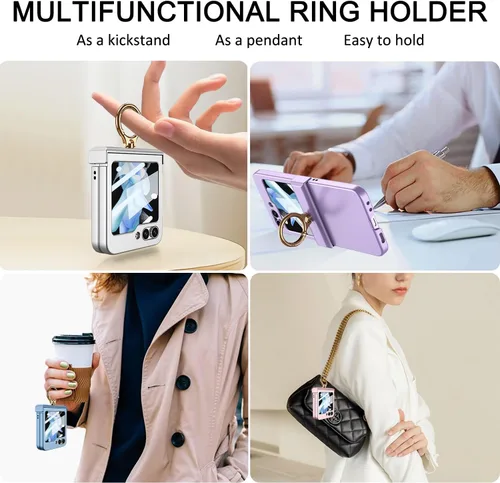 Miniatura 4 de Miimall Funda para Galaxy Z Flip 5 con soporte de anillo, protector de pantalla de protección de bisagra mejorado, anillo multifuncional ultrafino