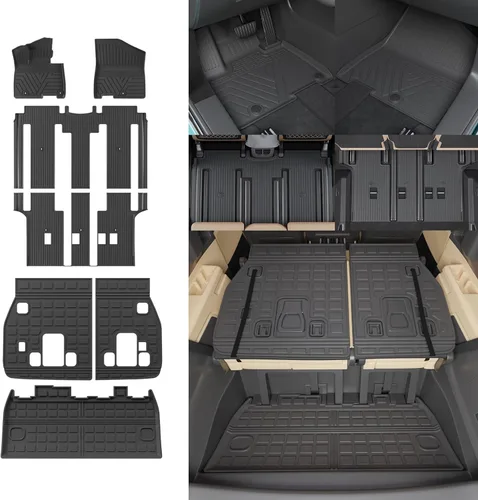 Miniatura 22 de Alfombrillas de Piso Compatibles con Ford Explorer 2020-2026 de 6 Asientos, Alfombrilla de Maletero, Forro de Carga TPE, Protector de Asiento