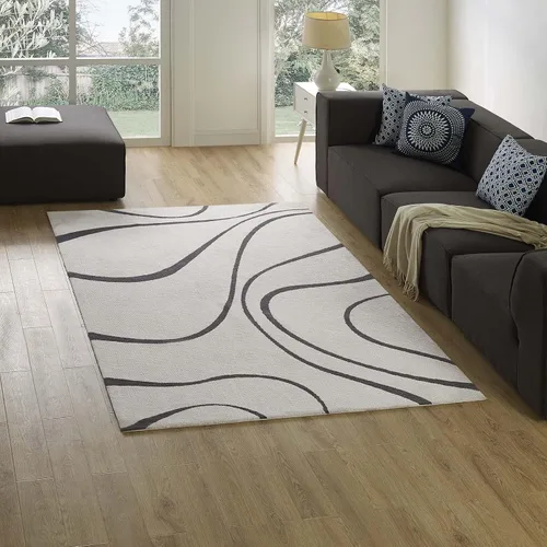 Modway Therese - Alfombra abstracta de 5 x 8 pulgadas, diseño contemporáneo en marfil y carbón