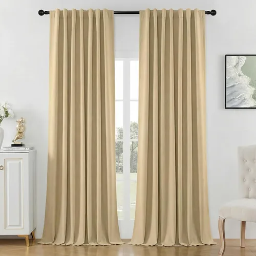 Miniatura 15 de Joydeco Cortinas opacas de lino para dormitorio, con ojales de 90 pulgadas de largo, cortinas resistentes para sala de estar, cortinas con Verde