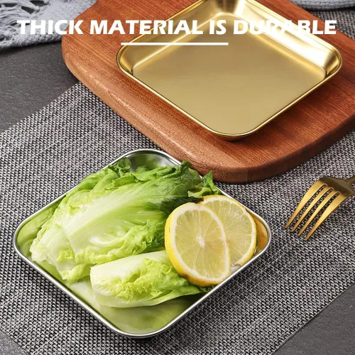 Miniatura 3 de 2 Pack Stainless Steel Dinner Plates, Thickened Metal Dish Plate for Food, Small Square Serving Tray for Appetizer Cookie Steak Dessert Salad Dental