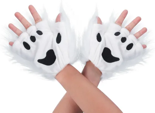 Miniatura 77 de Guantes de garra para disfraz de Halloween, medio dedo, lobo, oso, gato, guantes, guantes de piel sintética para mascarada, cosplay, utilería de mano