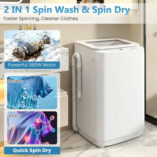 Miniatura 3 de Auertech Lavadora portátil, lavadora compacta totalmente automática de 0.9 pies cúbicos con bomba de drenaje, 10 programas, 3 niveles de agua, combo
