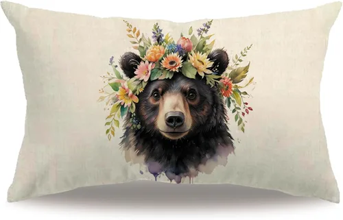 Miniatura 13 de Fundas de almohada con diseño de animales, 18 x 18 pulgadas, diseño de ardillas florales, acuarela, vida silvestre, diseño de flores, temporada
