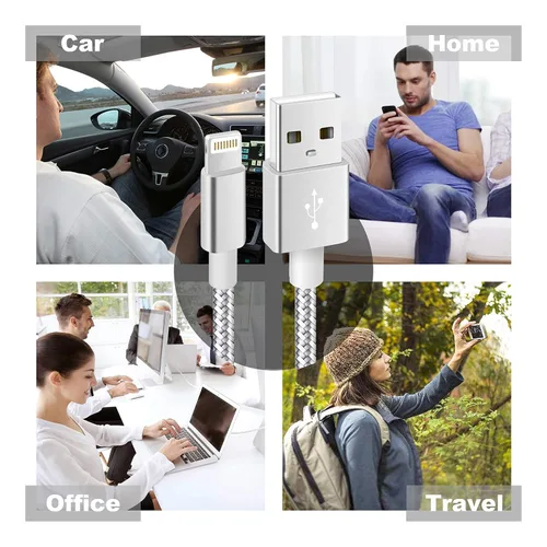 Miniatura 6 de Paquete de 3 cables de carga para iPhone [certificado Mfi] de 10 pies de nailon trenzado; cable de carga USB de alta velocidad compatible con iPhone
