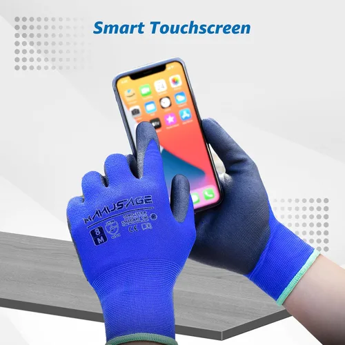 Miniatura 5 de MANUSAGE Guantes de trabajo de seguridad para hombres y mujeres, guantes de nitrilo de microespuma para trabajo grandes, guantes de trabajo delgados