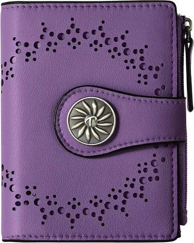 Miniatura 23 de Tipmile - Cartera pequeña para mujer, cartera de cuero con bloqueo RFID, plegable con bolsillo para monedas y con cremallera, Beige, Casual