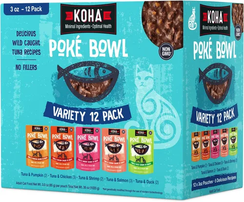 Miniatura 9 de KOHA Pet Food Poké Bowl - Paquete variado de comida húmeda para gatos en salsa, 5 sabores, combinaciones de atún de salmón, pollo, pato, camarones