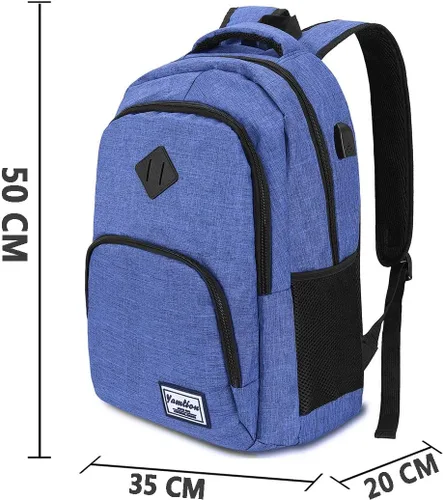 Miniatura 6 de YAMTION Mochila escolar para adolescentes, mochila con USB para la escuela secundaria y universidad, azul