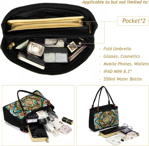 Miniatura 3 de Jursccu Bolsas de hombro étnicas bordadas de doble cara Bolso de viaje para playa