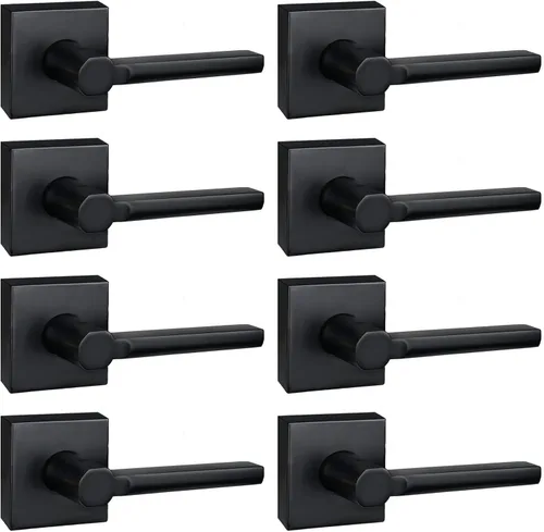 Miniatura 8 de Manija de Puerta de Paso (Sin Cerradura), Mango Cuadrado Interior de Servicio Pesado para Pasillo y Closet, Negro Mate, Reversible para Diestros