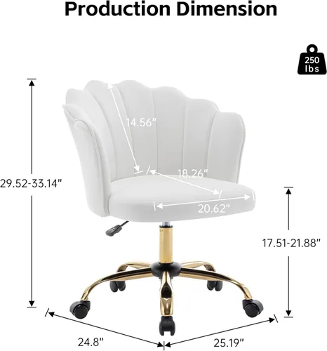 Miniatura 2 de Silla de oficina giratoria, moderna silla de escritorio de oficina en casa, silla de tocador con respaldo de carcasa de terciopelo con base de metal