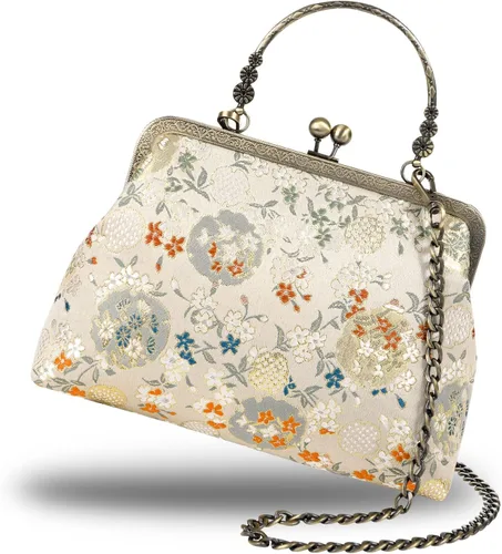 Miniatura 142 de Bolso floral con asa superior, bolso de noche Kiss Lock para mujer, bolso vintage