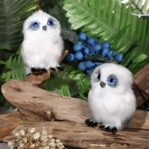 Miniatura 4 de Skylety 6 piezas de mini búho de peluche de 3.2 pulgadas blanco suave peluche búho animal colgante adorno DIY llavero para regalos de fiesta