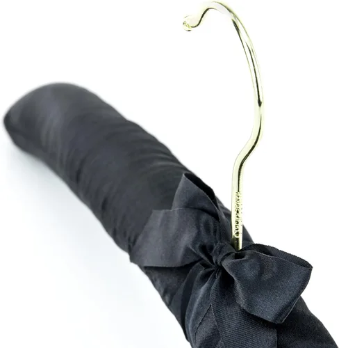 Miniatura 3 de HANGERWORLD 5 perchas acolchadas de satén clásico negro de 17 pulgadas para vestido de novia antideslizantes con gancho dorado