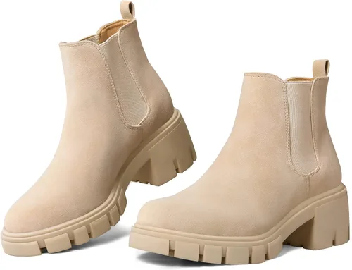 Miniatura 4 de mysoft Botas Chelsea de plataforma para mujer, con suela de lengüeta, botines de tacón grueso