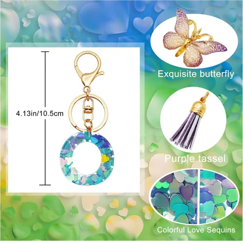 Miniatura 2 de TTYY Llaveros con letra inicial para niñas y mujeres, rosa, morado, verde, lindo llavero de corazón de mariposa para mochila escolar