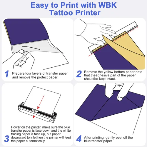 Miniatura 6 de wbk Impresora de plantillas de tatuajes, para principiantes y artistas, portátil, inalámbrica, Bluetooth, térmica, sin tinta con 3 piezas de papel