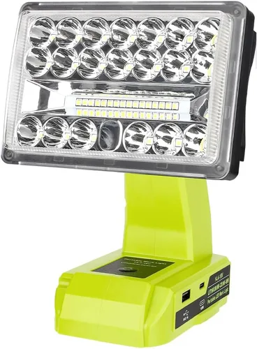 Choerinton Luz de trabajo compatible con batería Ryobi de 18 V, luz de 18 W, portátil, inalámbrica, con puerto de carga USB, reflector LED