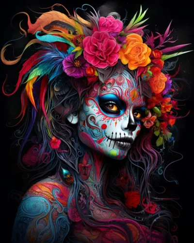 Kit de Pintura por Números Retrato de Mujer Calavera de Azúcar 16x20 pulgadas de Lienzo DIY Pintura al Aceite para Niños, Estudiantes, Adultos Chica