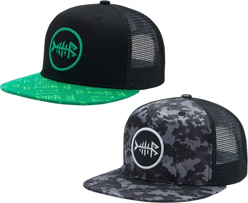 Miniatura 6 de BASSDASH Paquete de 2 gorras de camionero de ala plana con parte trasera de malla ajustable para hombres y mujeres para pesca y caza