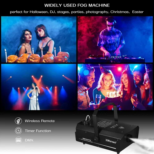 Miniatura 4 de Máquina de humo de 1500 W con DMX, control remoto inalámbrico y temporizador, máquina de niebla profesional impermeable al aire libre para DJs