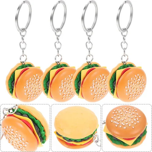 Miniatura 8 de jojofuny 4 llaveros de hamburguesa 3D con colgante de hamburguesa con queso, llavero de simulación de alimentos, para bolsas de puré, para recuerdos