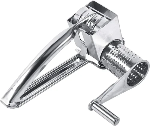 Miniatura 7 de Mouli - Rallador de queso de acero inoxidable, herramienta de cocina giratoria multifuncional para rebanar, triturar y rallar queso y verduras