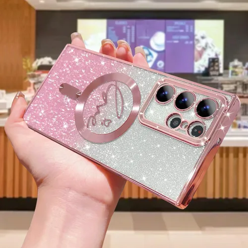Miniatura 208 de ZONRW - Funda para Samsung Galaxy S22 Ultra magnética, para mujeres y niñas, cubierta trasera suave, lujosa, con corazón de amor, bling, degradado
