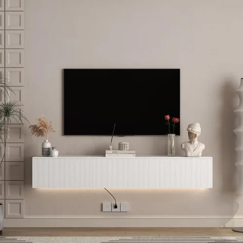 Miniatura 17 de Soporte flotante para TV montado en la pared con 20 LED de color, soporte de TV moderno de 63 pulgadas, gabinete de TV flotante centro