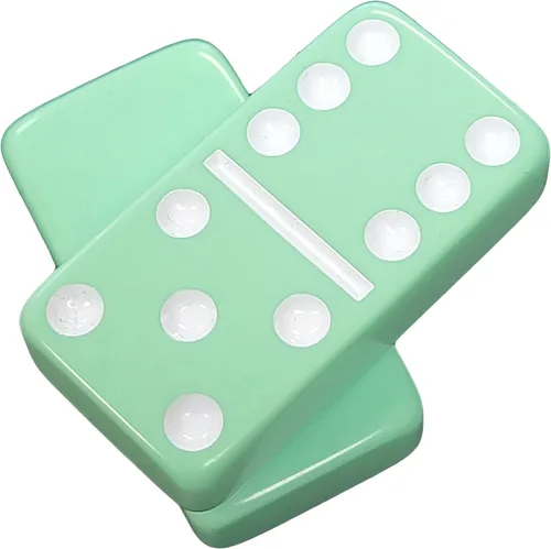Miniatura 2 de Marion Domino Double 6 Torneo Jumbo de color verde menta pastel tamaño profesional en elegante estuche de terciopelo negro.