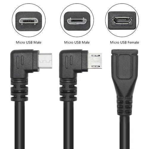 Miniatura 3 de Cable de extensión micro USB corto de 9 pulgadas, 90 grados de ángulo izquierdo y recto micro USB macho a hembra de 5 pines de datos de carga