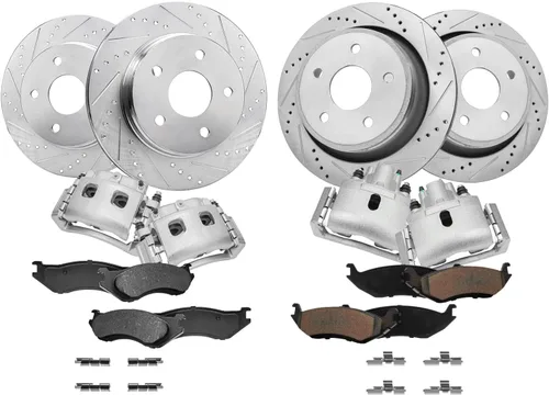Miniatura 22 de Detroit Axle - 4 rotores de freno para Chevrolet Cruze Volt Orlando Verano, rotores de freno de disco perforados y ranurados de repuesto : rotor