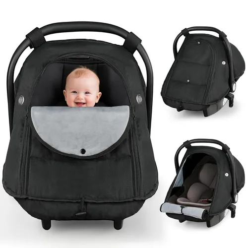 Metplus Funda de asiento de automóvil de invierno para bebé, fundas impermeables para asiento de automóvil para bebé niño y niña, cubierta Negro