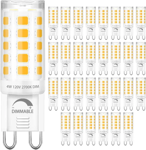 Miniatura 19 de Bombilla LED G9 regulable de 2700 K blanco cálido suave, paquete de 6, T4 G9 de 4 W de reemplazo para 40 vatios de halógeno, base cerámica de doble