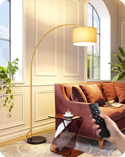 EDISHINE Lámpara de pie arqueada dorada de 78.3 pulgadas con control remoto, luz de lectura moderna de mediados de siglo sobre silla, lámpara de pie