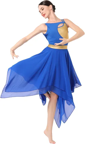 AFAVOM Disfraz de baile lírico para mujer, vestido de lentejuelas con flores, falda asimétrica de tul fluida, disfraces de danza contemporánea