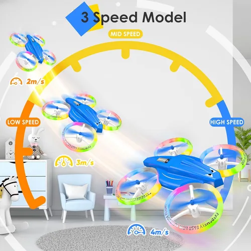 Miniatura 5 de Dron para niños y principiantes con luz LED, pequeño dron de interior con luces RC, voltereta de 360, 2 baterías, juguete volador para niños, regalo