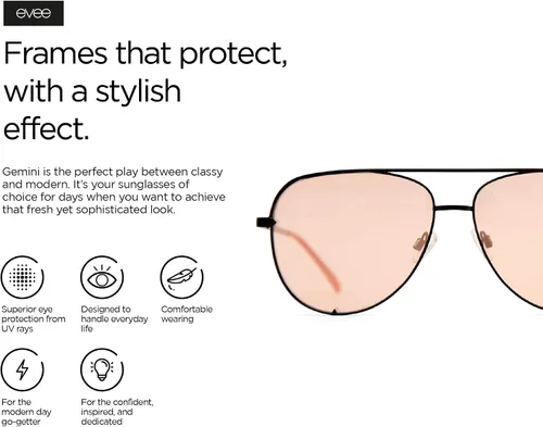 Miniatura 4 de EVEE Gafas de sol de aviador de metal a la moda con lentes de espejo reflectantes planos de gran tamaño (GEMINI)