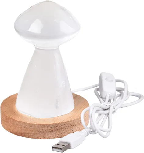 Miniatura 2 de JIC Gem Lámpara de selenita USB con forma de hongo blanco, pequeña lámpara de cristal de selenita de 3,1 pulgadas con base de soporte de luz