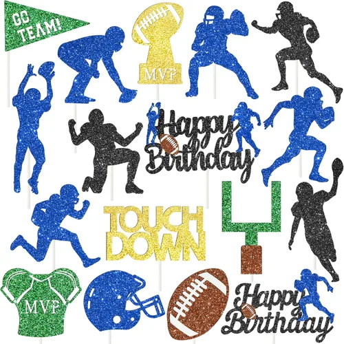 Miniatura 2 de 24 decoraciones de fiesta de fútbol con purpurina para cupcakes, decoración de fiesta de cumpleaños, decoración de pastel de rugby para jugadores