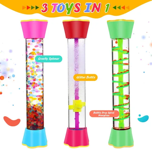 Miniatura 3 de Tubos sensoriales antiestrés – Juguetes calmantes para niños – Tubo sensorial con botella de purpurina, giratorio por gravedad, espiral de gota