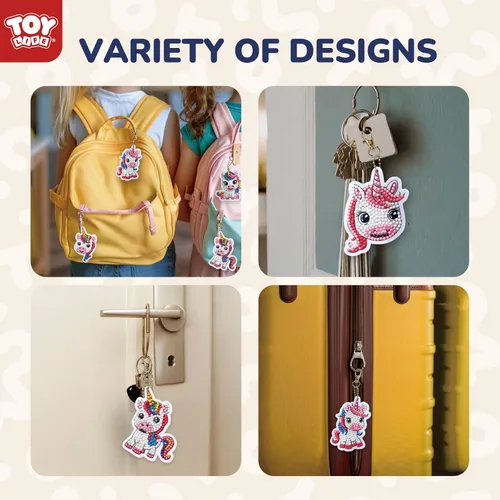 Miniatura 5 de TOY Life Kits de Arte de Diamantes para Niños, 9 Piezas Kits de Pintura de Diamantes de Unicornio DIY Llaveros para Niñas, Arte de Puntos