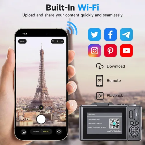 Miniatura 3 de Cámara digital 5K Vlogging para principiantes, cámara de viaje de 80 MP para fotografía con tarjeta de 32 GB, cámara compacta portátil con zoom