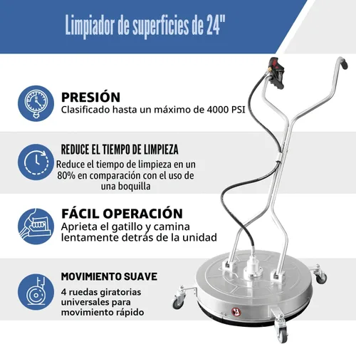 Miniatura 2 de janz Limpiador de superficies de lavadora a presión de 24 pulgadas con 4 ruedas, mango doble, carcasa de acero inoxidable, 2 adaptadores de manguera