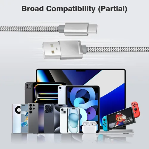 Miniatura 7 de Cable de carga USB tipo C, paquete de 3, (1.5/3.3/6.6 pies), de nailon, para Samsung Galaxy Fold Note 9, 8, S10, S9, S8, S10E, 10, 10E, Plus, S20
