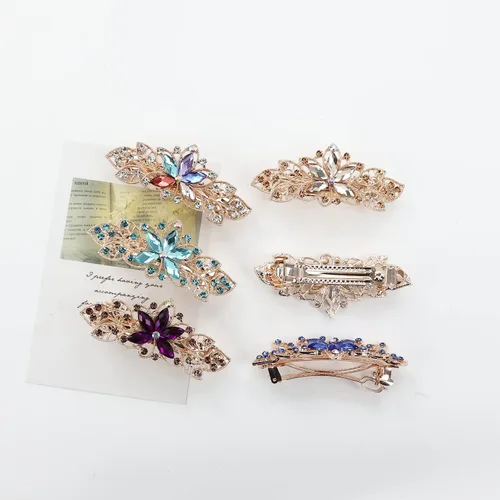 Miniatura 7 de Lawie Paquete de 6 pinzas para el cabello de metal con diamantes de imitación brillantes con diamantes de imitación de flores francesas, pinzas
